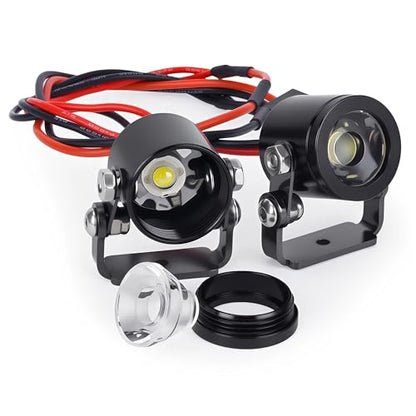 AMK 1/10 RC Crawler LED Lights, 2Pcs 3W Aluminum Headlights Spotlight, 5-12V RC Light Kit with Receiver or 2S/3S Power for Axial SCX10 90046 RC4WD D90 TRX4 TRX6 DIY Upgrade Accessories (Black) - color: Black