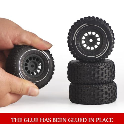 Pre-Glued 1/16 & 1/18 RC Truck Tires & Wheels - 12mm Hex 2.56" OD, Black | All-Terrain Tires for Traxxas Slash, ARRMA Mojave GROM, Tamiya, Kyosho, HPI - Durable Nylon Wheels for On/Off Road Bashing - color: Black
