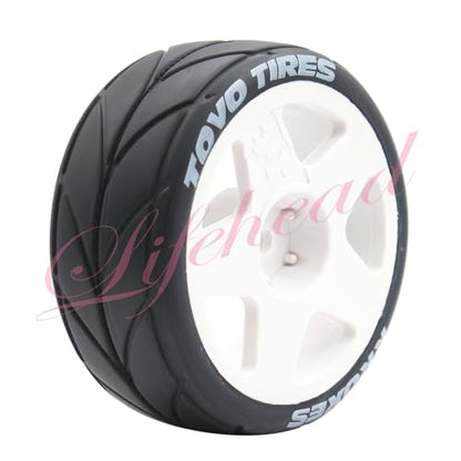 Lifehead 65mm On Road Rubber Tires& Wheels Rims 12mm Hex Hub for HPI Ken Block's Tamiya XV01 TT01 TT02B Kyosho FAZER MK2 Lc Racing PTG HSP RGT RC 3RACING D5 1/10 RC Rally Car - color: White 2