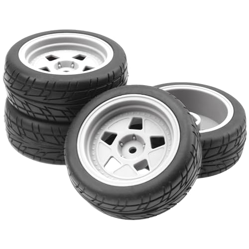 ShareGoo Nylon Wheel Rims with Rubber Tire RC 12mm Hex Compatible with HSP Tamiya Kyosho RedCat Sakura WLtoys 1/10 RC On-Road Racing Touring Car (White) - color: White