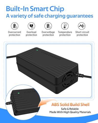54.6V 3A / 5A Super Fast Charger for 48V Battery,7 Types of Plugs to Choose from, No Need Adapter,More Secure.Compatible with Most Plugs. with Cooling System (DC2.1/2.5mm-3A)