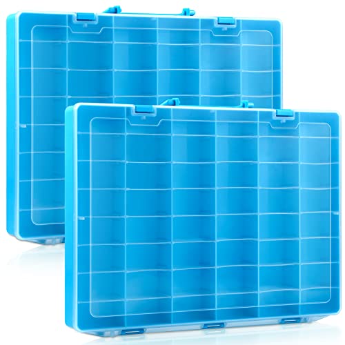 2 Pcs 48 Grids Plastic Bead Organizer Box with Divider, Blue - color: Blue