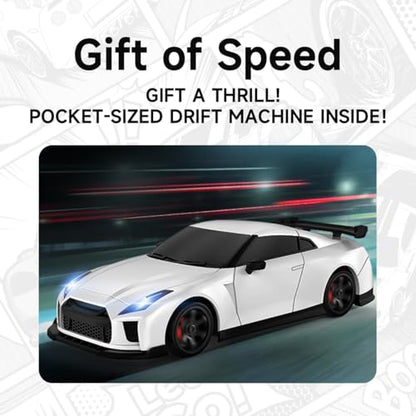 1/64 Scale RC Drift Car - 2.4GHz Half-Scale Remote Control 4WD High-Speed Mini Remote Control Car with Racing Lights (White) - color: White