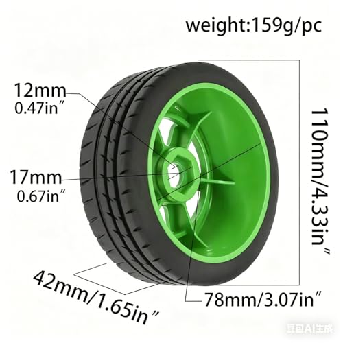 110mm OD 1/8 1/7 RC On Road Tires & Wheels 6-Spoke Rally Racing Wheels 17mm Hex for 1:8 1:7 Street Touring Drift Truck Car ARRMA Losi Kyosho VRX GT2 W10 Felony 6S BLX HPI WR8 4PCS (Green) - color: Green