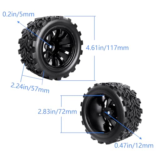 HobbyPark PreGlued Mounted 12mm Hex Hubs RC Truck Tires and Wheels 2.8 Tires with Foam Inserts for Traxxas Rustler Stampede Hoss 4x4 Redcat RC Monster Truck Set of 4 (117x57mm(HxW)) - size: 117x57mm(HxW)