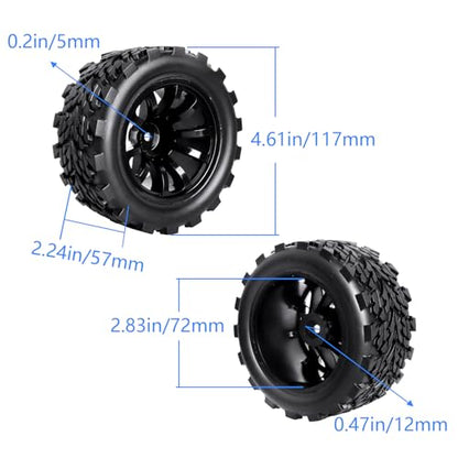 HobbyPark PreGlued Mounted 12mm Hex Hubs RC Truck Tires and Wheels 2.8 Tires with Foam Inserts for Traxxas Rustler Stampede Hoss 4x4 Redcat RC Monster Truck Set of 4 (117x57mm(HxW)) - size: 117x57mm(HxW)
