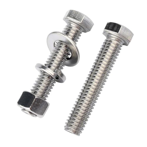 5/16-18 x 2-1/2" Hex Head Screw Bolt and Nuts Flat & Lock Washers, 304 Stainless Steel Fully Threaded, 6Sets - color: Silver, size: 5/16-18 x 2-1/2" (6Sets)
