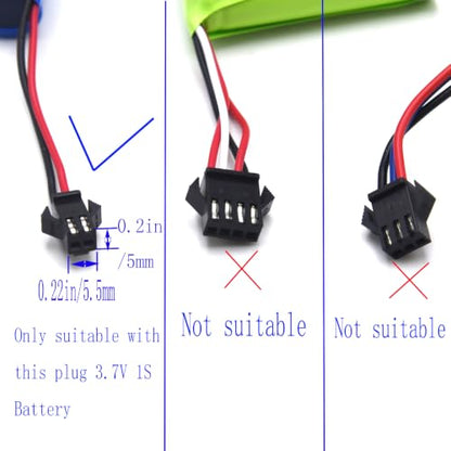 Blomiky 2 Pack 3.7V 0.5A Lithium Battery Charge Cable with SM-2P Black Plug for Some Kind of Mini RC Amphibious Stunt Car Boat Trucks 1S Li-ion and Li-Po Battery / 3.7V USB 2