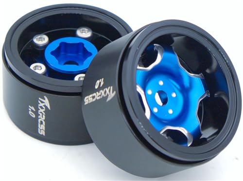 RC 1.0 Beadlock Wheels Offsets -2 Aluminum Rims For AX24 1/18 1/24 Scale SCX24 Deadbolt RC Crawler Car Wheels Upgrades 4Pc (Blue Black) - color: Blue Black