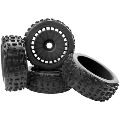 ShareGoo OD 4.64" 1/8 RC Buggy Rubber Tires w/Plastic Wheel Rims 17mm Hex Compatible with Arrma 1/8 Typhon 6S 3S BLX Talion 6S BLX Redcat Team Losi HPI HSP Kyosho MP10 1/8 Off-Road RC Buggy (Black) - color: Black