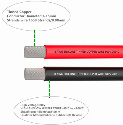 TUOFENG 8 AWG Silicone Wire - Flexible High Temp, Red/Black 20ft - size: 8 AWG 2 colors wire 10ft