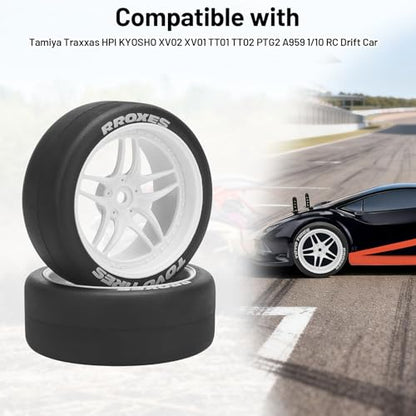 1/10 RC Drift Tires, daitoku 12mm RC Rally Racing Tires and Wheels for Tamiya Traxxas HPI KYOSHO XV02 XV01 TT01 TT02 PTG2 A959 - Style C (White) - color: White