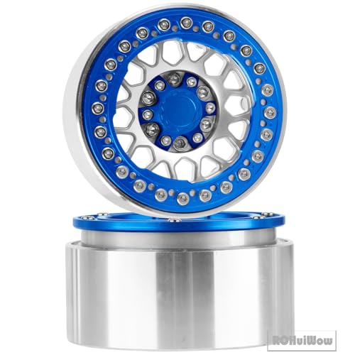 RC 1.9" Beadlock Wheels Rims for 1/10 SCX10 90046 AX103007 TRX4 TRX6 D90 VS4-10 MST CFX Gen8 Gen7 RC Crawler,Alloy Aluminium 1.9 rc Wheel Rim w/Rings,Silver w/Navy Blue - color: Silver(4pcs)