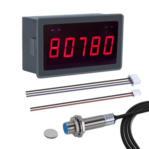 5-bit LED Tachometer, ICSTATION DC 5V-30V RPM Speed Meter Digital Motor Tachometer, Supports RPM/s Mode, Frequency Division & Filtering Function, Revolution Meter With Hall Proximity Switch Sensor NPN