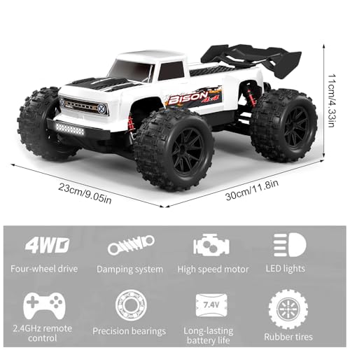Brushless RC Cars for Adults, 1/16 Scale RC Truck, 55KM/H High Speed Remote Control Car, 2.4GHz 4WD All Terrains Off-Road RC Monster Truck with LED Light and 2 Rechargeable Battery - size: 2 Batteries