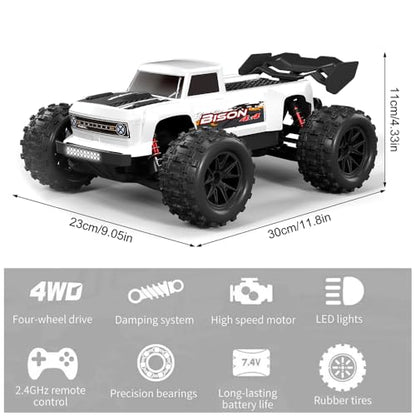 Brushless RC Cars for Adults, 1/16 Scale RC Truck, 55KM/H High Speed Remote Control Car, 2.4GHz 4WD All Terrains Off-Road RC Monster Truck with LED Light and 2 Rechargeable Battery - size: 2 Batteries