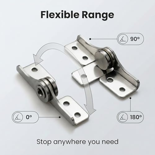Torque 2.0 N.M, Torque Shaft Hinge Small Metal Damper，Stop at Will，for Folding Table, Windows, Doors, Wardrobe，Cabinets ，Boxes ， Flip Hinge with Adjustable Damping，1 Pair （L+R）, Silver