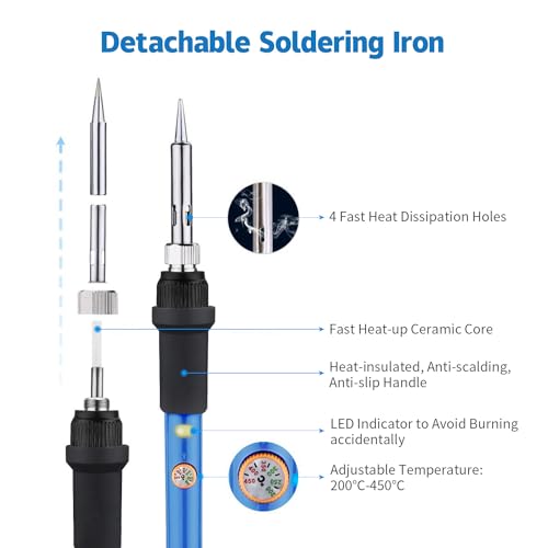LDK Soldering Iron Kit Electric 60W 110V Adjustable Temperature Soldering Gun Welding Tools, 5pcs Replacement Tips and Solder Wire (Basic) - color: 60w Basic