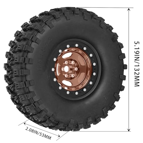 2.2in Aluminium Wheels&Wheel Rim Tires Beadlock Wheel&Wheel Hub Rim Upgrades Part for 1/10 SCX10 SCX10II SCX10III 90046 TRX4 D90.4PCS(135 * 55MM),Bronze - color: Bronze(4pcs）