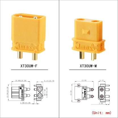 ELFCULB 10 Pairs Amass XT30UW Female & XT30AW Male Connector Plugs, Gold Plated Power Connectors for RC Drones, FPV, UAV and Robotics (Yellow) - color: 10 Pairs XT30UW