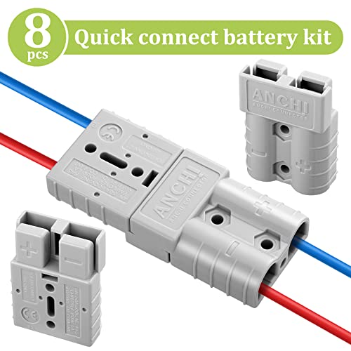 8 Pack 50A-600V Battery Quick Connect/Disconnect Kit with 10/12 Awg Jumper Cable Plug Connector Wire Harness Plug Kit for RV, Transfer Forklift, Golf Carts, Motors, Trailer