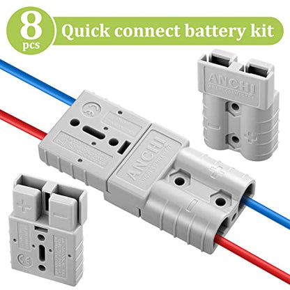 8 Pack 50A-600V Battery Quick Connect/Disconnect Kit with 10/12 Awg Jumper Cable Plug Connector Wire Harness Plug Kit for RV, Transfer Forklift, Golf Carts, Motors, Trailer