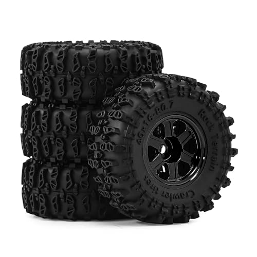0.7 Inch RC Crawler Tires and Wheels Set 40×16mm for 1/30 Scale Axial SCX30 (Black) - color: Black