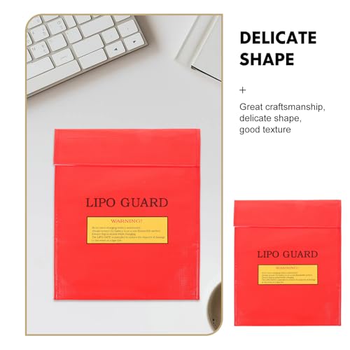Explosion Proof Lipo Battery Bag - Fire Retardant Lithium Battery Safety Pouch for Charging and Storage - Protective Lipo Storage Guard with Sticky Band Red - size: 22.50X19.00X0.25CM
