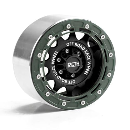 2.6” Beadlock Wheel Rims 4pcs for Scale RC Off Road Race, Use for OD 135mm Tires, Stamped Steel Wheel with 17mm/12mm Hexes Compatible with MJX H8H MK07 KM4 4082/83 1/7 1/8 1/10 Off Road Crawler Car - color: 2.6in A-rim-green-black