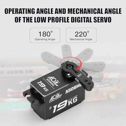 AGFRC 19KG 0.073Sec Low-Profile Servo for 1/10 RC Drift Car (A50BHL) | Brushless Motor, Full Metal Gear, 8.4V HV, 25T Metal Horn, Programmable, High Speed Servo for Crawler/Touring Car