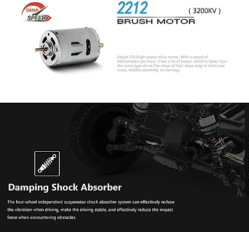 55KM/H High Speed Desert Electric Remote Control Racing Car, 4WD 2212 Brushless Motor 3200KV Rechargeable RC Rally Truck, 2.4G Full Scale Off-Road Climbing Vehicle, Xmas Gift for Adults