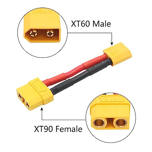 Short XT90 Female to XT60 Male Connector Converter 5cm/1.9inch,XT60 Male to XT90 Female Connector Adaptor with 12AWG Cable for RC ESC and RC Lipo Charger(2Pcs) - style: 2Pcs 5CM - XT90 Female to XT60 Male