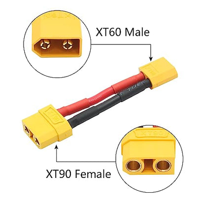 Short XT90 Female to XT60 Male Connector Converter 5cm/1.9inch,XT60 Male to XT90 Female Connector Adaptor with 12AWG Cable for RC ESC and RC Lipo Charger(2Pcs) - style: 2Pcs 5CM - XT90 Female to XT60 Male