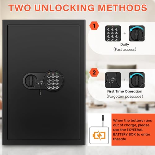 23.62'' Tall Extra Large Home Safe Box, Safe with Fireproof Waterproof Document Bag, Digital Keypad and 3 Removable Steel Shelves, Security Box for Money Medicines Jewelry Valuables - size: 5.0 Cubic Feet
