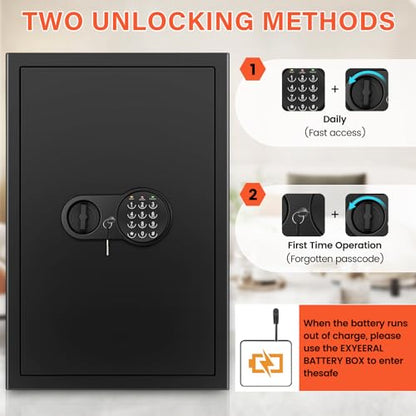 23.62'' Tall Extra Large Home Safe Box, Safe with Fireproof Waterproof Document Bag, Digital Keypad and 3 Removable Steel Shelves, Security Box for Money Medicines Jewelry Valuables - size: 5.0 Cubic Feet
