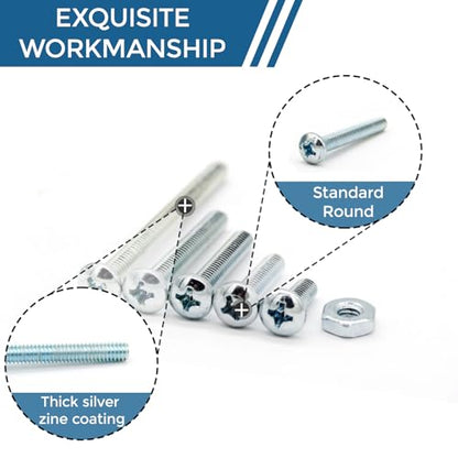 128-Piece #8-32 Machine Screws Assortment Kit – Zinc-Plated Carbon Steel Phillips Pan Head Screws with Nuts, Knobs Cabinet Screw & Electrician Screw Machine Bolts - size: #8-32 – 64 Sets, 5 Sizes