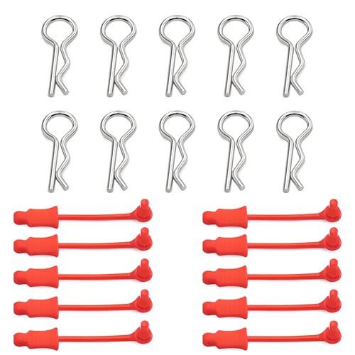 10Pcs RC Body Clips W/Pull Tabs R Pins Universal Shell Replacement Parts for 1/7 1/8 TRAXXAS ARRMA Axial Losi Redcat HPI Exceed Rc Car Crawler Truck Buggy Drone (Red) - size: Red