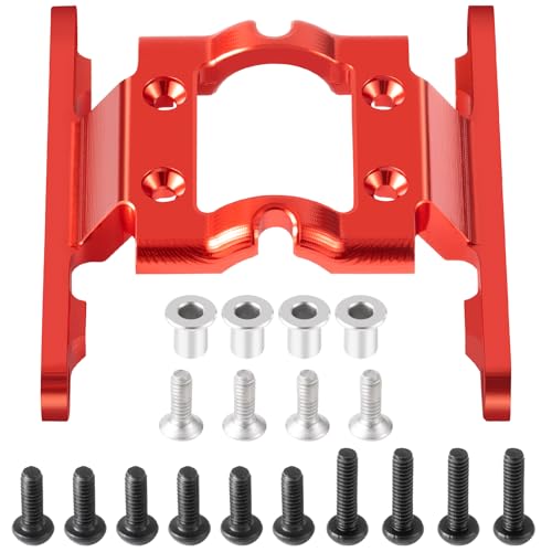 CNC Aluminum Center Frame Brace Transmission Skid Plate Gearbox for FMS FCX18 LC80 1/18 RC Crawler Car Upgrades (Red) - color: Red