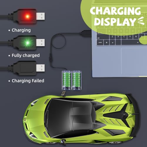 AEROQUEST 1:16 Lamborghini Remote Control Car Pistol Grip Controller | Adjustable Speed,Officially Licensed, Rechargeable, 2.4GHz, With Headlight, 12Km/h, Birthday gift，Toys for ages 4-12 - color: Green Lambo