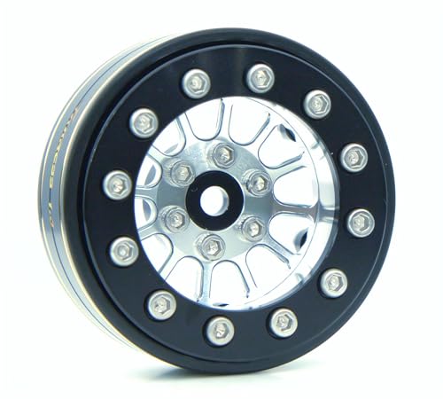 1.3 Beadlock Wheels & Brass Rim 46.5g Offset-3mm for 1/18 1/24 RC TF (Silver Black) - color: Silver Black