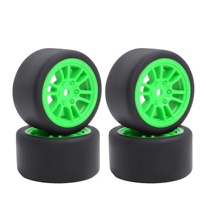 4PCS Finished Flat Running Drift Tires and Wheels 7MM Hexagon for 1/24 Losi Micro B Upgrades and 1/28 Losi Micro T Upgrades (T Green) - color: T Green