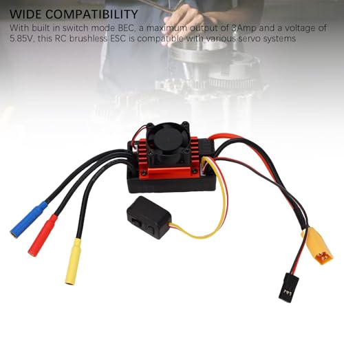 Eujgoov Sensorless Brushless ESC for 1/10 RC Car, Electronic Speed Controller with Fan Heatsink, Motor Driver for Short Course Truck Buggy Truck, Includes Video, CE FCC RoHS