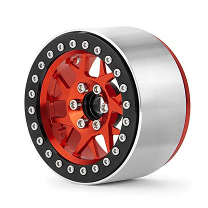2.2inch Beadlock Wheels Rims 35mm for 1/10th Scale RC Crawler Model Car Wraith 90018 -Pack of 4 (Red) - color: Red