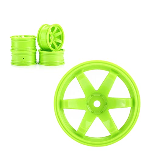 4PCS RC Car Rubber Tires and Plastic Wheels Rims Compatible with 1/10 Scale On Road Touring Racing Flat Drift Car for HSP HPI Tamiya Sakura (Green) - color: Green