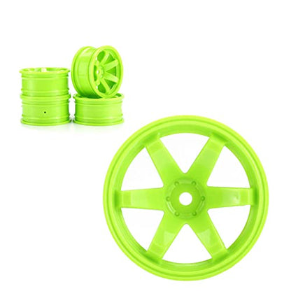 4PCS RC Car Rubber Tires and Plastic Wheels Rims Compatible with 1/10 Scale On Road Touring Racing Flat Drift Car for HSP HPI Tamiya Sakura (Green) - color: Green