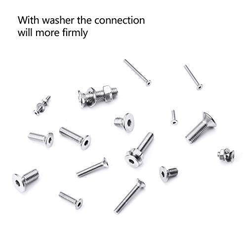 NINDEJIN 880Pcs M2 M3 M4 M5 Stainless Steel Precise Metric Hex Socket Head Cap Machine Screws,Round Flat Socket Bolts and Nuts Set and Washers Assortment Kit +Wrench (Flat Head Cap) | 304 Stainless Steel, Bolts Nuts Flat Washers Screw Set, Corrosion Resi
