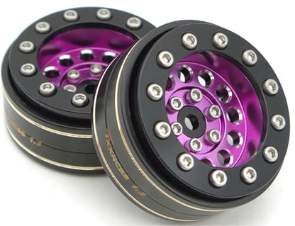 1.3 Beadlock Wheels & Brass Ring Weight 46.5g Adjustable Offset-3mm 1.3 Wheels Hex 7mm for 1/18 1/24 RC Crawlers Upgrade 4Pc YK (Purple Black) - color: Purple Black