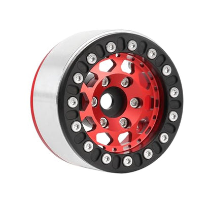 4PCS 1.55 Inch Aluminum Alloy Metal 10Holes Beadlock Wheel Rim Hubs Replacement Accessory for Tamiya AX90069 D90 TF2 CC01 CC02 1/10 RC Crawler Car Upgrade Parts(B-Black Red) - color: B-Black Red