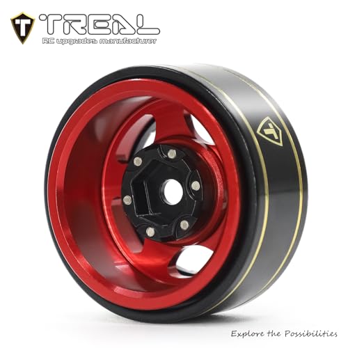 Treal 1.0 Beadlock SCX24 Wheels (4P) Classic 5-Star 1" Micro Beadlock Wheels for Axial 1/24 Deadbolt C10 Betty Gladitor Bronco 27.3g (Black-Red) - color: Black-Red