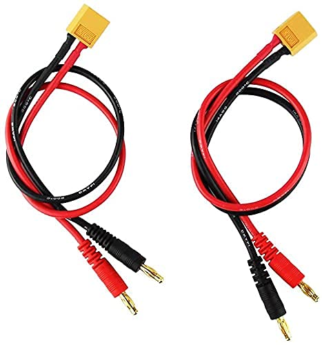 XT60 Cables- 2pcs XT60 Connector Plug to 4mm Banana Plugs Battery Charge Lead Adapter Cable 14awg 30cm